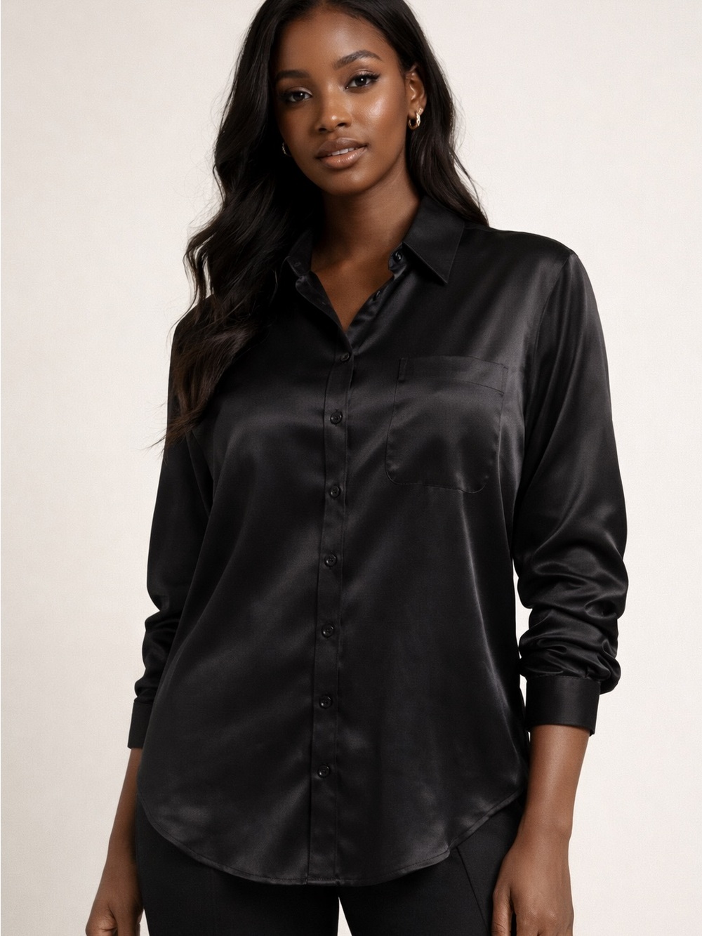 Forever 21 Black Satin Button-Down Shirt